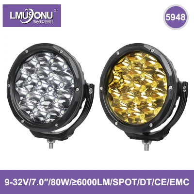 5948 Nuevas luces de conducción LED de 80W 7.0 pulgadas 6000lm Haz puntual con conector Dt para vehículos todoterreno, camiones, autobuses