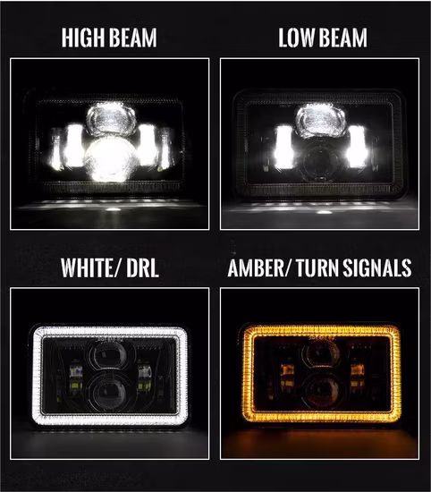 Faro LED de 4X6'' para camiones Accesorios con anillo de halo DRL + Luz de señal de giro para Peterbilt Negro/Cromo